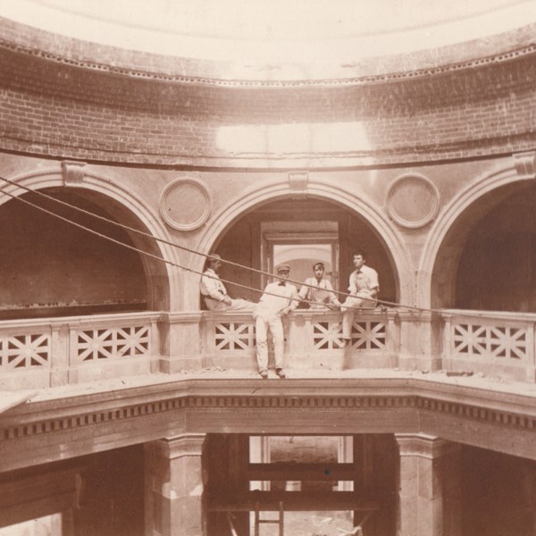 Library Construction - Workers on Interior Railing