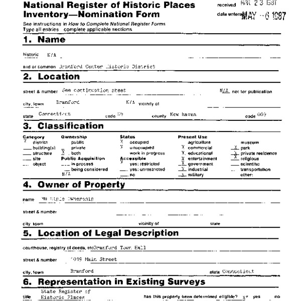 National Register of Historic Places Inventory Nomination Form, Branford Center Historic District